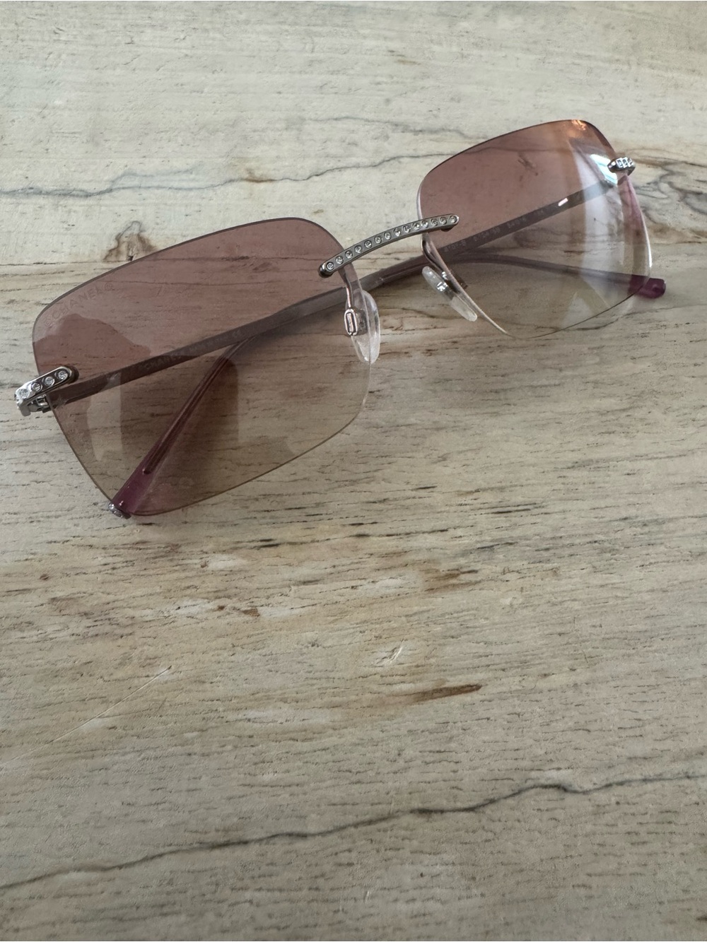 Chanel Rhinestone Accent Rimless Sunglasses - Pink Gradient Lenses